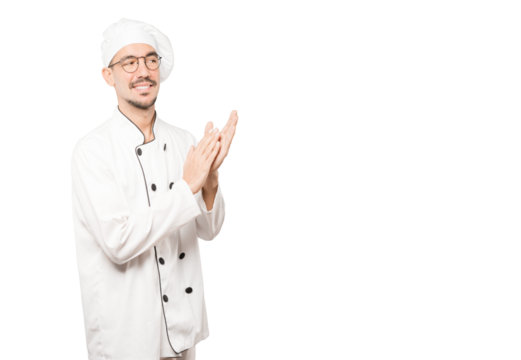 Kind young chef applauding gesture