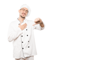 Serious young chef doing a gesture of defeated