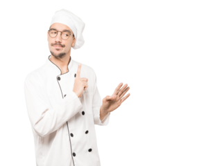 Haughty young chef making a contemptuous gesture