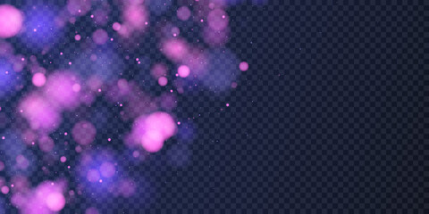 Light effect with lots of glittery glare particles shining on a transparent background.