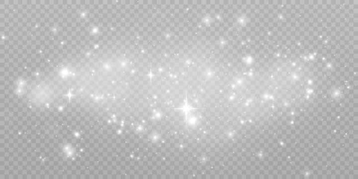Christmas white glow effect, glare, explosion, sparks, twinkling highlights, sparks and stars on a transparent background.