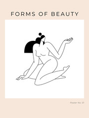 Modern minimalist poster. Nude woman silhouette, abstract pose, female body, feminine figure graphic. Contemporary beauty, Femininity aesthetic concept for wall art decor print. Vector illustration
