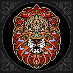 Colorful lion zentangle arts isolated on black background