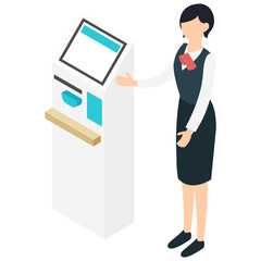 自動精算機と受付女性