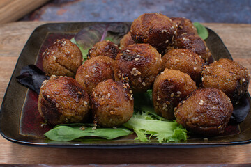 Seitan vegan meatballs tsukune style with tare sauce