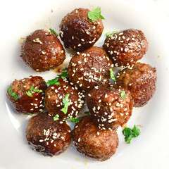 Seitan vegan meatballs tsukune style with tare sauce