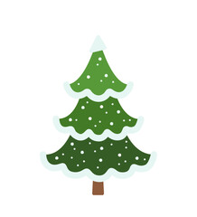 Christmas tree decorated with snowflakes on white background. Cartoon flat style. Vector illustration