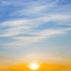blue sky with clouds at the sunset, natural dramatic sunset background