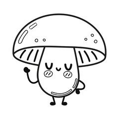 Funny cute happy mushroom characters bundle set. Vector hand drawn cartoon kawaii character illustration icon.