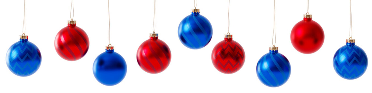Christmas or New Year holidays red and blue baubles, 3d render