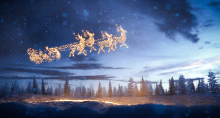 Christmas garland lights illumination of reindeer sleigh flying © Photocreo Bednarek
