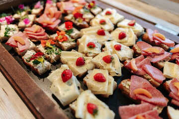 Delicious appetizers at a dinner party or wedding reception