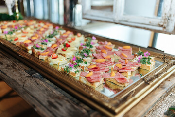 Delicious appetizers at a dinner party or wedding reception