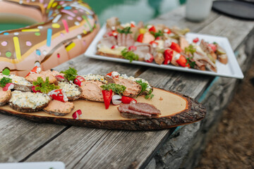 Delicious appetizers at a dinner party or wedding reception