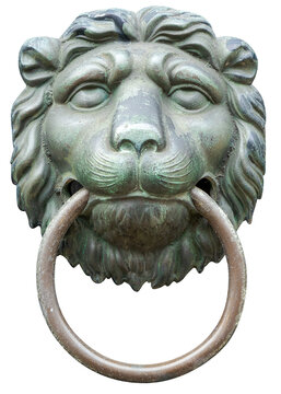 Bronze door knocker in the shape of a lions head