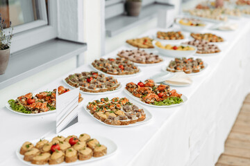 Delicious appetizers at a dinner party or wedding reception