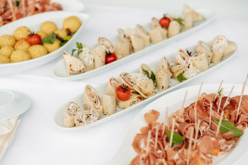 Delicious appetizers at a dinner party or wedding reception