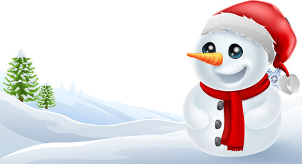 Christmas Snowman in snowy scene