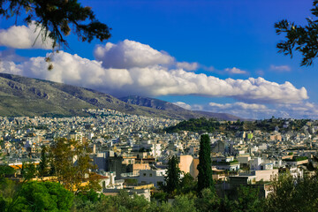 Mediterranean region slums landmark ghetto district of town view with rocky mountain background