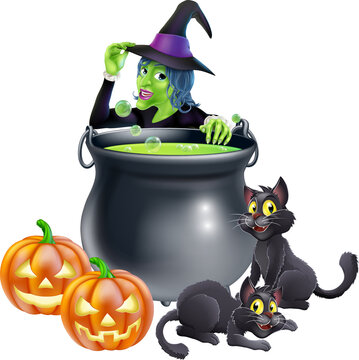 Witch Cartoon Halloween Scene
