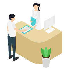 問診票を提出する男性患者と看護師