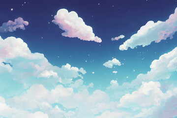 Anime Style Clouds, Hand Painted Illustration for Games and Visual Novels