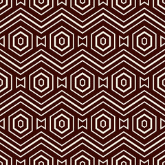 Zigzag seamless pattern. Hexagon mosaic tiles ornament. Ethnic surface print. Repeated geometric figures background