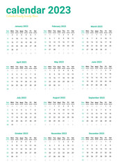 template of calendar  2023. wall calendar 2023 on one page. compatible with a3 size paper. week start on sunday .sunday as weekend. good for planner, schedule, daily, diary, etc. 