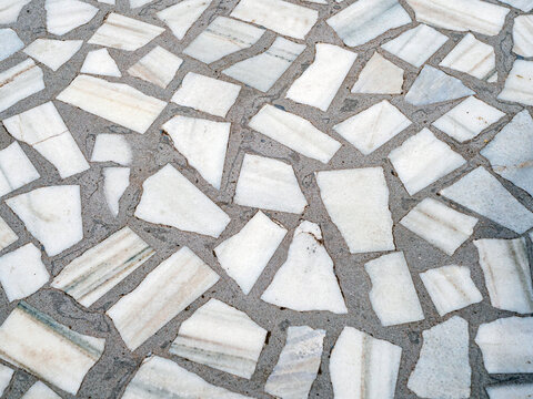 decorative floor made with broken marble pieces
