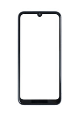 Front view of a new modern generic frameless smartphone with blank white screen isolated on a...