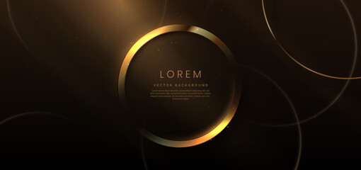 Gold circle frame luxury on dark elegant background with lighting effect and sparkle with copy space for text. Luxury design style.