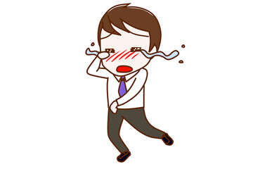 （全身斜め）大泣きして涙が流れながら走って逃げている男性