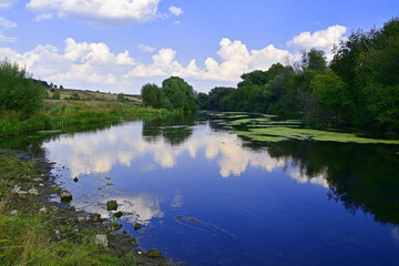 Panorama of the Shakva River near the former village of Lyagushino