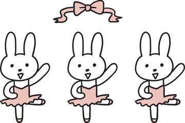 バレエを踊っているウサギたち