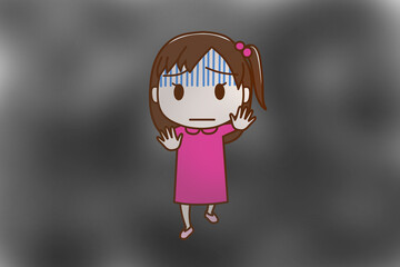 （全身正面）五里霧中のなか不安な少女