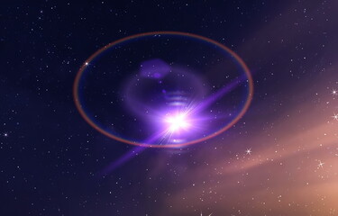 Obraz premium bright moon light flares on dark starry skygalaxy banner