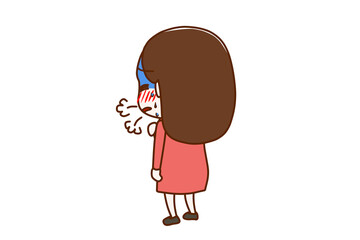 （全身斜め後ろ）心臓が痛くなり、呼吸ができずとても苦しんでいる女性