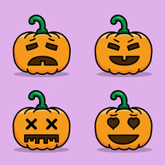 cute halloween pumpkins different expressions