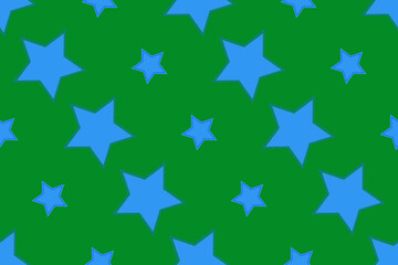 Seamless pattern with blue stars on green background Vector illustration Texture for wrapping and fabric