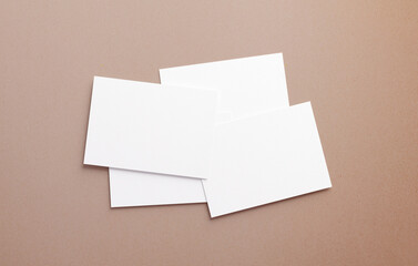 Various postcards mockup blank paper template on a color background. White empty card for design in 3D rendering