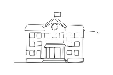 Continuous one line drawing school building. Building and office concept. Single line draw design vector graphic illustration.