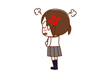 （全身斜め後ろ）後ろを向いて腕を組み、プンプン怒っている女子学生