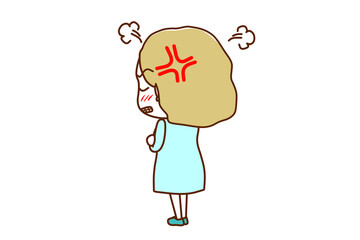 （全身斜め後ろ）後ろを向いて腕を組み、プンプン怒っている白人女性