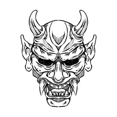 Japanese traditional oni mask sketch
