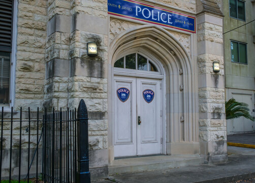 Horizontal Perspective Of Entrance To Loyola University Campus Police Building On The Broadway Campus Of Loyola University On September 7, 2022 In New Orleans, LA, USA 