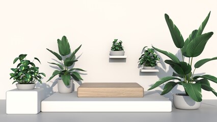 Podium display scene for cosmetic product and packate,3d render.