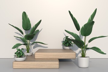 Podium display scene for cosmetic product and packate,3d render.