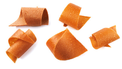 Apple pastila . Slices of marshmallow isolated on white background .