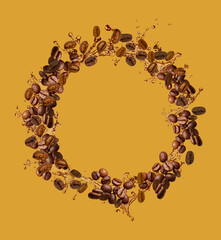 coffee beans splashing