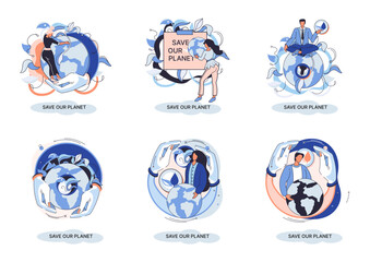 Save our planet ecological metaphor Earth day, love for native home. Sustainable gardening renewable energy. Caring for nature protecting environment stop air and water pollution, rational consumption